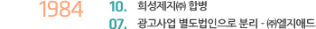 1984년 10월 희성제지㈜ 합병, 1984년 7월 광고사업 별도법인으로 분리 ? ㈜엘지애드