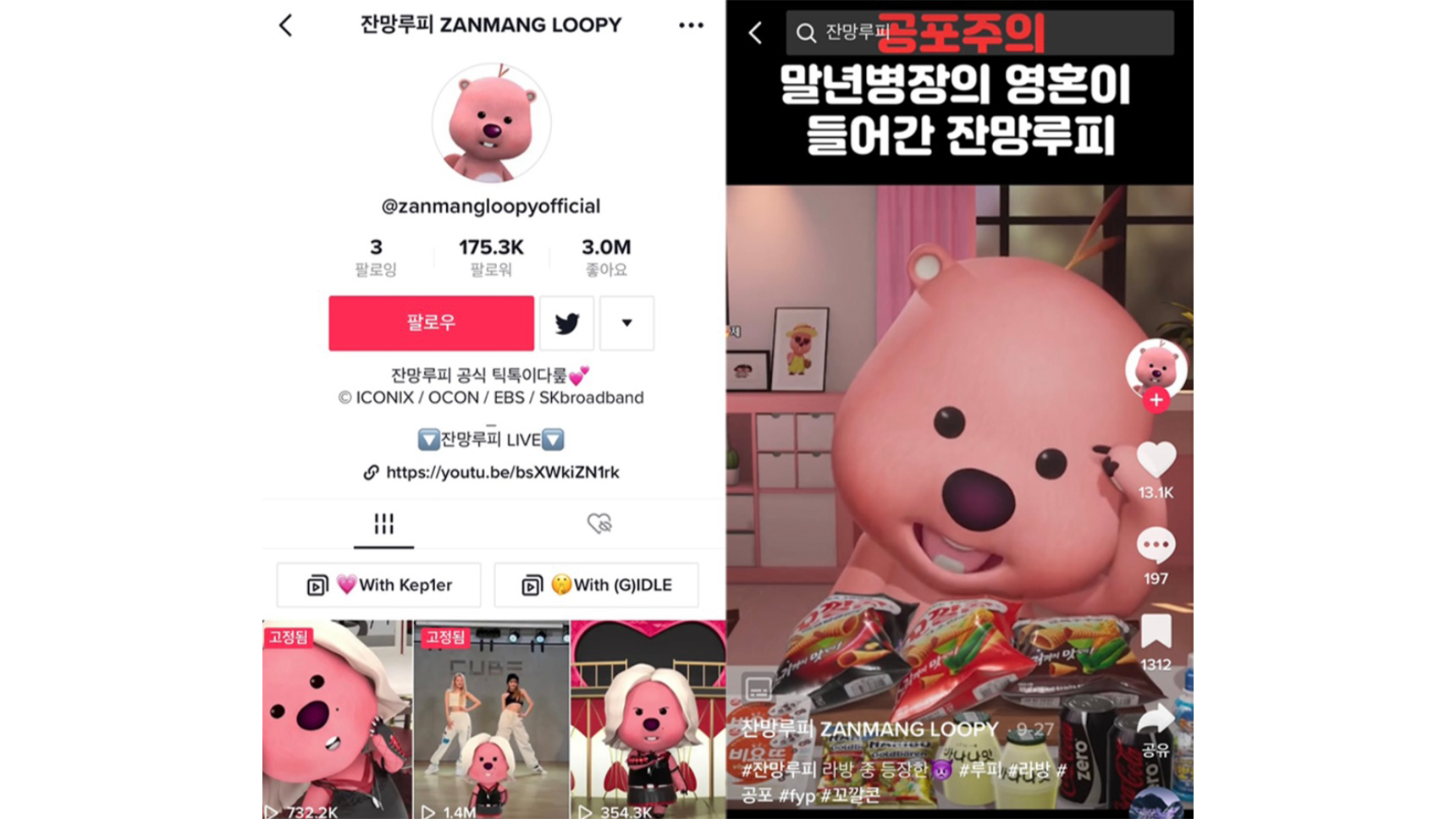 TikTok 잔망루피 화면 캡쳐 이미지