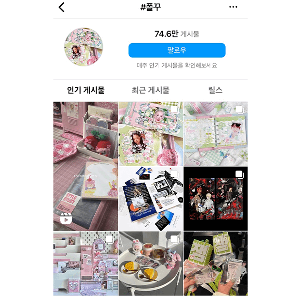 #폴꾸로 검색한 인스타그램 결과 화면