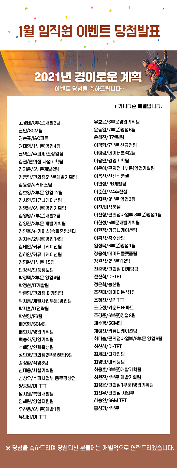 2021년 경이로운 계획 이벤트 당첨자 발표​ 이벤트 당첨을 축하드립니다~​ - 하단 상세설명